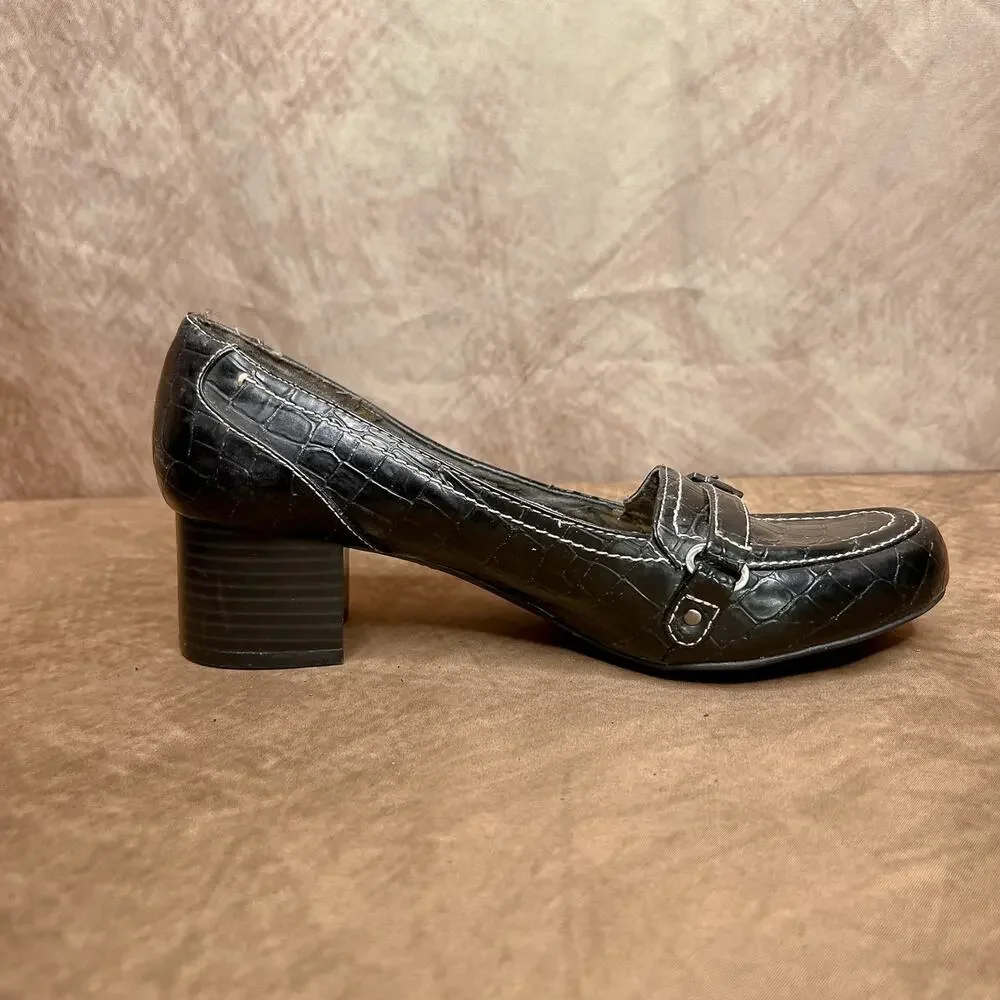 Naturalizer Mini Mary Jane Pumps Clogs Faux Alligator Black Accent Buckle Indie